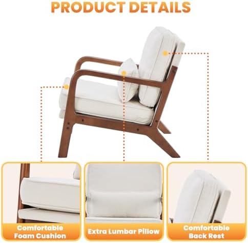 DUMOS Mid Century Modern Accent Chair, 16'' Seat Height Cozy Lounge Chair - Image 6