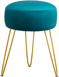 LUE BONA Vanity Stool, Teal Vanity Stools for Makeup Room, Round Ottoman Foot Stool, Velvet Footrest Vanity Chair for Bathroom Vanity, Bedroom, Living Room, Entryway, Offices, 300lbs by LUEBONA