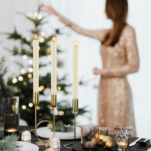 YOROXRG 24 Pack LED Flameless Taper Candles with Timer, Dripless Fake Candlesticks with 3D Flickering Flame, 9.6 Inches White Window Candle for Fireplace Christmas Halloween（Ivory） - Image 3