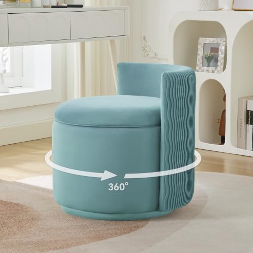 Large Velvet Vanity Chair, 360° Swivel Makeup Chair with Storage, Teal by WUTUTUEE