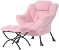 Welnow Lazy Chair with Ottoman, Reading Chair with Footrest, Soft Pink by LifeGetsBetterWithWelnow