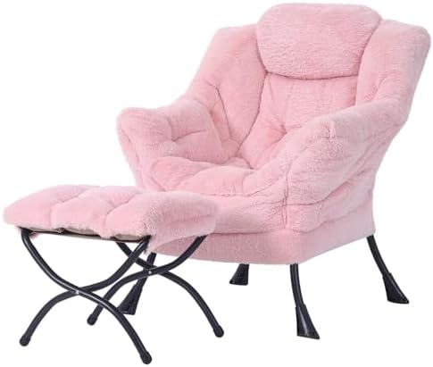 Welnow Lazy Chair with Ottoman, Reading Chair with Footrest, Soft Pink by LifeGetsBetterWithWelnow