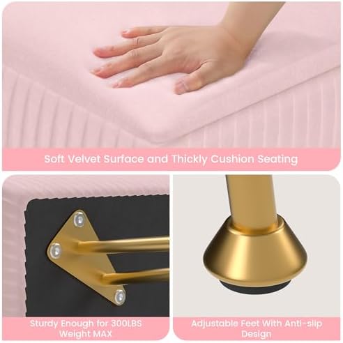 Marching Pin Vanity Stool Chair with Storage, Ottoman Faux Fur Soft Padded Makeup Footstools Seat with 4 Metal Legs Anti-Slip Adjustable Feet Modern Cute Small Footrest for Home Entryway Bedroom - Image 5