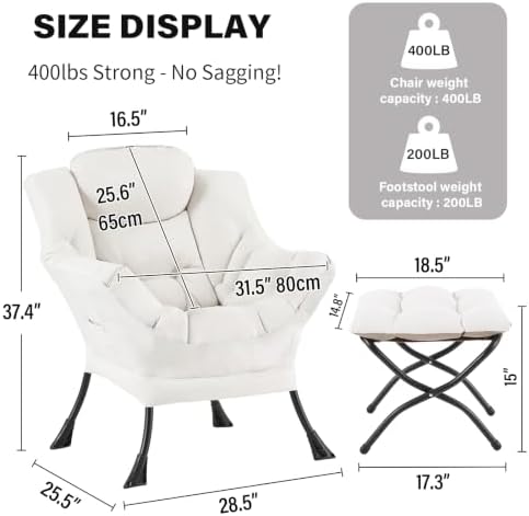 Tiita Lazy Chair with Ottoman, Comfy Reading Accent Chair, Beige - Image 2