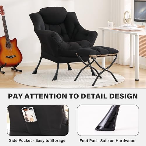 Tiita Lazy Chair with Ottoman, Comfy Reading Accent Chair, Black - Image 5