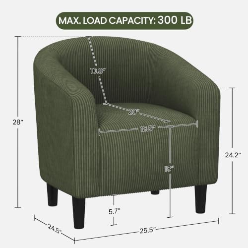 Yaheetech Small 25.5in Wide Corduroy Barrel Accent Chair, Dark Green - Image 3