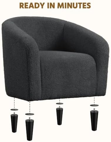 Yaheetech Small 25.5in Wide Sherpa Barrel Accent Chair Bedroom, Dark Gray - Image 5