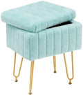 DUMOS Vanity Stool Chair, Ottoman with Storage, Makeup Cute Soft Small Footstool, Modern Style Faux Fur Seat with 4 Metal Legs & Adjustable Feet for Dressing, Living Room, Bedroom, Dorm, Sage by DumosLifestyle