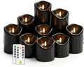 Nimiko Flameless Candles with Remote, Battery Operated Flickering Flameless Candles, LED Candles with Timer 2/4/6/8H, Realistic Drop Wax flameless Candle Set of 9 (D3 x H 3" 4" 5" 6" 7") (Black) by Nimiko