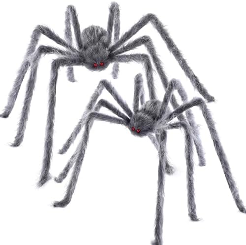 JOYIN 2 Pack 5 Ft Halloween Outdoor Decorations Hairy Gray Spider, Scary Fake Giant Large Spider Haunted House Props, Halloween Lawn Porch Yard Garden Tree Decorations Party Indoor Decor by JOYIN