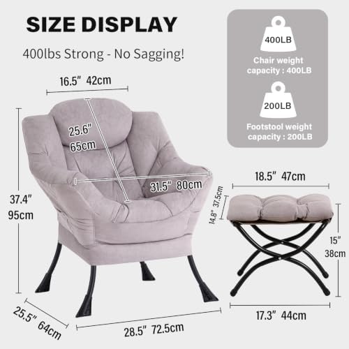 Tiita Modern Lazy Chair with Ottoman, Large Accent Armchair, Leisure Sofa Armchair with Footrest for Bedroom, Living Room, and Dorm Rooms - Image 3