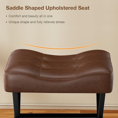 Memobarco 18-Inch Large Leather Vanity Stool Chair, Dark Brown Makeup Stool - Image 3