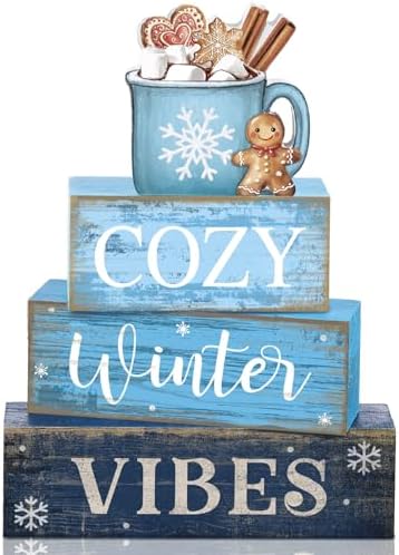 Lineshading 4 Pcs Christmas Table Decorations Wooden Blue Hot Cocoa Signs by Lineshading