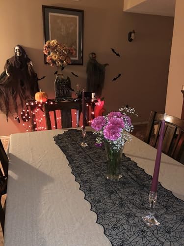 Halloween Table Runner, Black Lace Spider Web Table Runners for Halloween Decor/Party Dinner Table Decoration 18 x 72Inch - Image 5