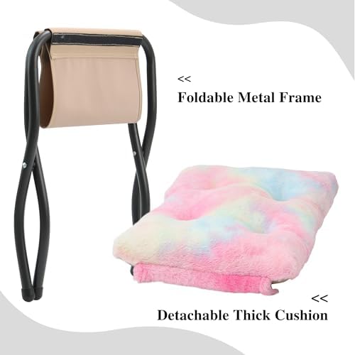 15"(H) Folding Ottoman, Foldable Footrest Stool, Portable Small Foot Stool for Couch, Collapsible Foot Rest Ottoman for Sofa, Accent Padded Ottomans for Living Room, Bedroom, Rainbow - Image 6