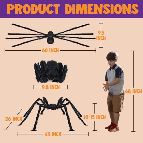 JOYIN 2 Pack 5 Ft Halloween Outdoor Decorations Hairy Black Spider, Scary Giant Spider, Fake Large Haunted House Props, Halloween Yard Lawn Decorations Party Indoor Decor - Image 6