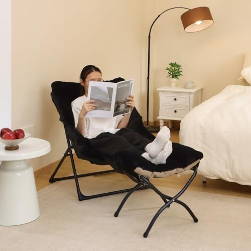 15"(H) Folding Ottoman, Foldable Footrest Stool, Portable Small Foot Stool for Couch, Collapsible Foot Rest Ottoman for Sofa, Accent Padded Ottomans for Living Room, Bedroom, Black - Image 4