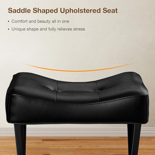 Memobarco 18-Inch Leather Vanity Stool Chair, Black - Image 3