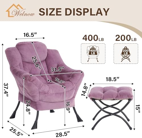 Welnow Lazy Chair with Ottoman, Reading Chair with Footrest,Mauve Purple - Image 3