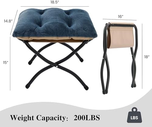 15"(H) Folding Ottoman, Foldable Footrest Stool, Portable Small Foot Stool for Couch, Collapsible Foot Rest Ottoman for Sofa, Accent Padded Ottomans for Living Room, Bedroom, Navy Blue - Image 3