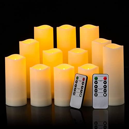 YOROXRG 12 Pack Flameless Candles Battery Operated Waterproof Led Candles (D:2.2" X H:4" 5" 6" 7") Candles with 2 Remotes Contro for Wedding, Party, Birthday by YOROXRG