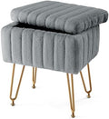 Sweetcrispy Vanity Stool Chair with Storage, 18.9”H x 16”L x 12.2”W Ottoman Chair Faux Fur Soft Padded Makeup Footstools Seat with 4 Metal Legs Anti-Slip Adjustable Feet for Make Up, Grey by Sweetcrispy