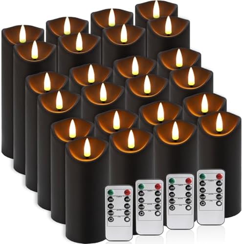 YOROXRG 24 Pack Halloween Decoration Flickering Flameless Candles, Battery Operated LED Pillar Candles with Remote Control and Timer.for Home Decor (D2.2 xH 5" 6" 7" Black) by YOROXRG