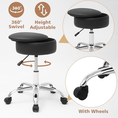 Adjustable Vanity Stool Storage Swivel Rolling Vanity Chair with Wheels - Image 6