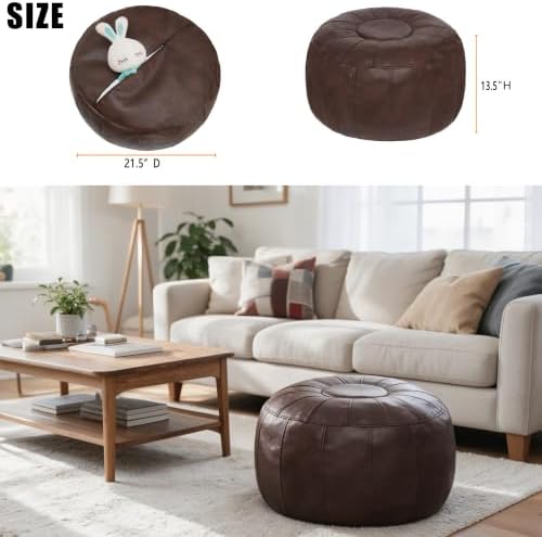 Thgonwid Unstuffed Moroccan Ottoman Pouf Cover, Ottoman Footstool Storage Solution, Bean Bag Chair, Foot Rest, Deep Coffee - Image 3