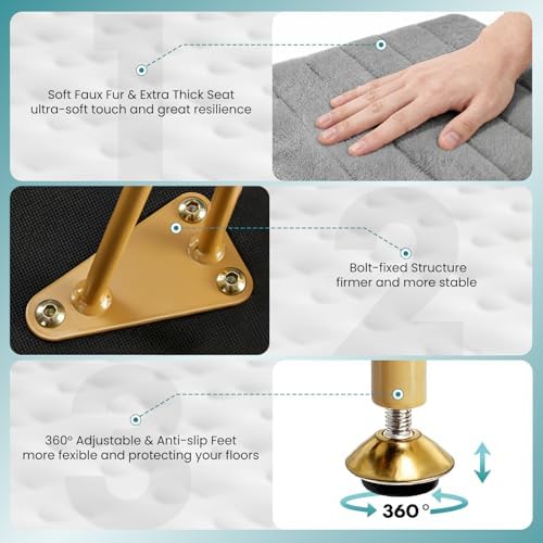 OLIXIS Vanity Stool Chair Faux Fur with Storage, Soft Ottoman 4 Metal Legs with Anti-Slip Feet, Makeup Cute Soft Small Footstool for Makeup, Cute Small Footrest for Dressing Table - Image 3