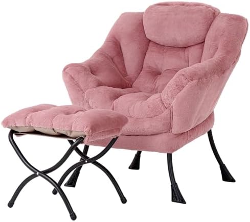 Welnow Lazy Chair with Ottoman, Reading Chair with Footrest, Dark Pink by LifeGetsBetterWithWelnow