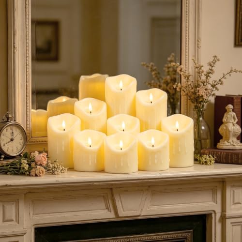 Nimiko Flameless Candles with Remote, Battery Operated Flickering Flameless Candles, LED Candles with Timer 2/4/6/8H, Realistic Drop Wax flameless Candle Set of 9 (D3 x H 3" 4" 5" 6" 7") (Ivory) - Image 5