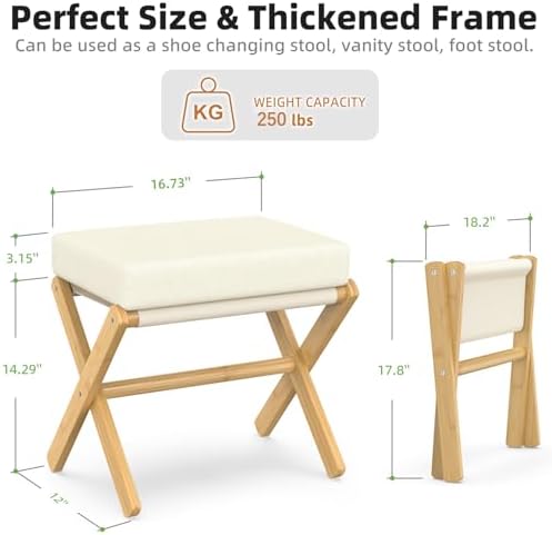 BAMBOOHOMIE Foldable Foot Stool Ottoman, Modern Foot Rest with Bamboo X Legs & Thick Foam Cushion, Folding Foot Stools Small Padded for Bedroom Living Room, Footstool for Chair Couch (Natural - Beige) - Image 3