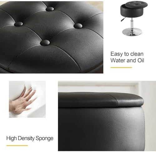 Gitrah Black Vanity Stool Chair with Storage Swivel Adjustable Makeup Stool - Image 7