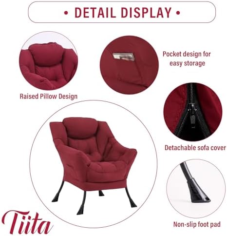 Tiita Lazy Chair for Adults, Comfy Reading Accent Chair, Red Single - Image 2