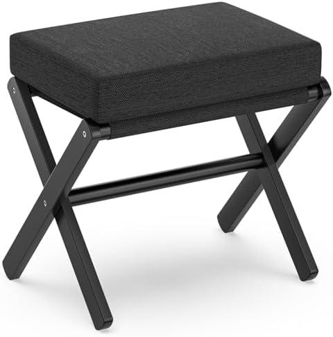 BAMBOOHOMIE Foldable Foot Stool Ottoman, Small Padded Foot Rest with Bamboo X-Legs, Portable Folding Leg Rest for Living Room Bedroom Office, Soft Foam Cushion Step Stool for Couch & Armchair (Black) by BAMBOOHOMIE