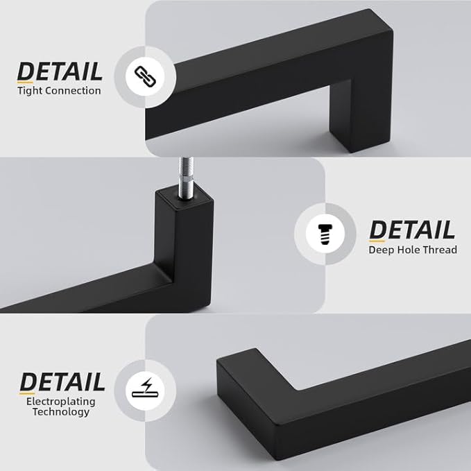 goldenwarm 150 Pack 10 Inch Black Cabinet Handles Matte Black Drawer Pulls Stainless Steel Cabinets Hardware Square Bar Modern for Kitchen Bathroom Cupboard