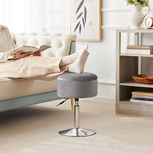 Adjustable Vanity Stool with Storage Swivel Vanity Chair Makeup Stool Grey - Image 7
