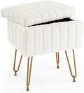 Sweetcrispy Vanity Stool Chair with Storage, Ottoman Faux Fur Soft Padded Makeup Footstools Seat with 4 Metal Legs Anti-Slip Adjustable Feet Modern Cute Small Footrest for Home Entryway Bedroom White by Sweetcrispy