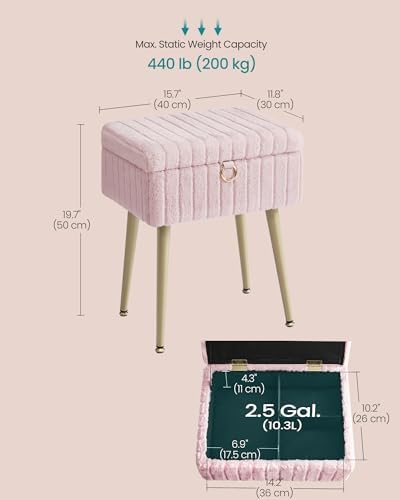 SONGMICS Vanity Stool Chair with Storage, Metal Legs, Max. Load 440 lb - Image 2