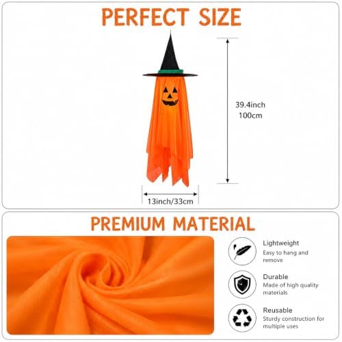 Halloween Decorations Ghost Hanging Ornaments: 39.4 Inch Foldable Cloth Witch Hat Ghost Decor With Lanyards - Reusable Hanging Halloween for Tree Porch Yard and Ceiling Wall Home - Image 7