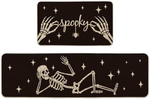 Artoid Mode Skeleton Black Halloween Kitchen Mats Set of 2-17x29+17x59 by ArtoidMode