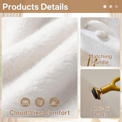 Gitrah White Vanity Chair with Storage, Folding Back Faux Fur Vanity Stool, Makeup Ottoman with Gold Legs for Bedroom/Bathroom - Image 6