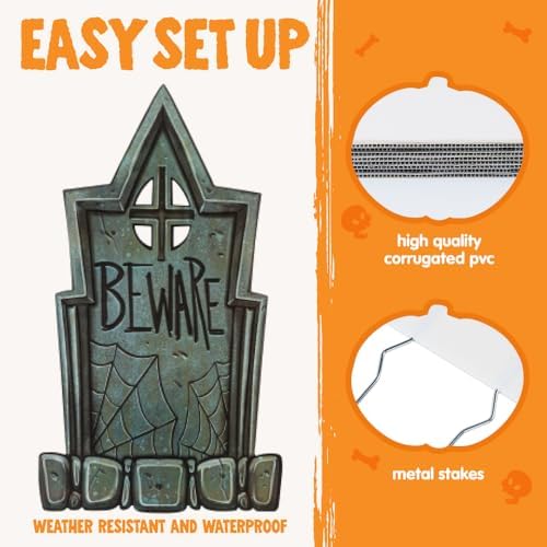 JOYIN 16" 9 Pcs Halloween Tombstones Decorations Outdoor Graveyard Decor, Yard Lawn Cemetery Plastic Headstones with 18 Metal Stakes For Halloween Indoor Prop Decorations, Party Decor Supplies - Image 4