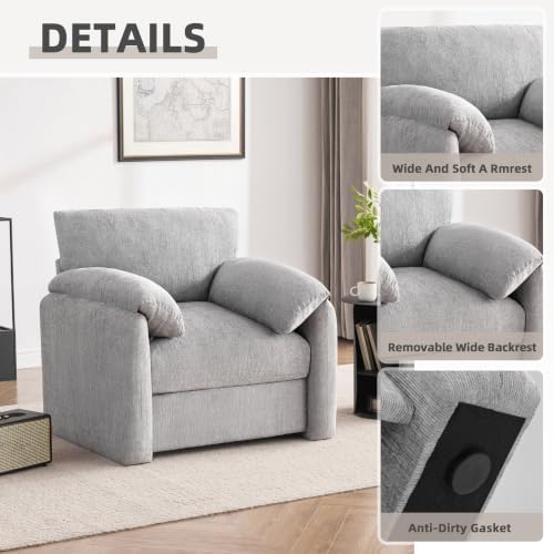 Howjoe Accent Chair for Living Room, Oversized Reading Armchair, LightGray - Image 5
