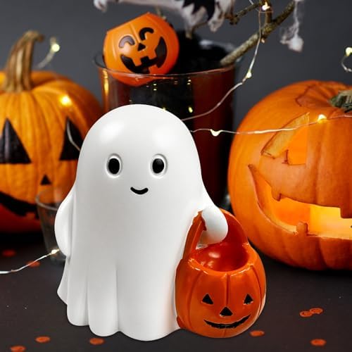 White Decorative Halloween Ghost Figurine (White Pumpkin Ghost) - Image 4