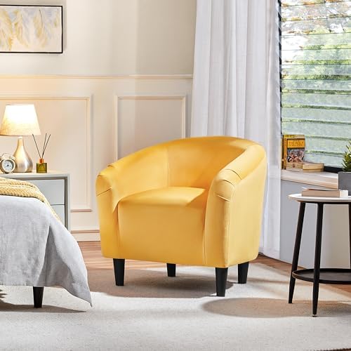 Yaheetech Small 25.5in Wide Velvet Barrel Accent Chair Bedroom, Yellow - Image 4