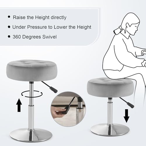 Gitrah Grey Vanity Stool Chair Swivel Adjustable Comfortable Makeup Stool - Image 6