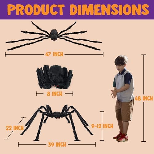 JOYIN 2 Pack 4 Ft Halloween Spider Decorations Outdoor, Scary Large Giant Spiders with Adjustable Legs for Halloween Outside Decor, Yard Lawn Indoor Haunted House Props - Image 6