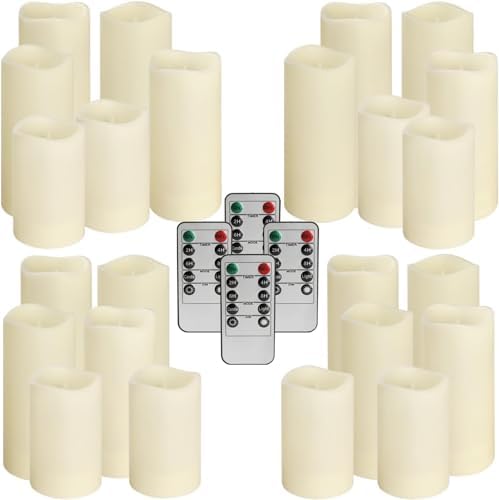 YOROXRG Set of 24 Waterproof Outdoor Flameless Candles, LED Candles with 4 Remote and Timer,(H 4" 5" 6" x D 2.2"),for Christmas,Halloween,Wedding,Festival - Image 5